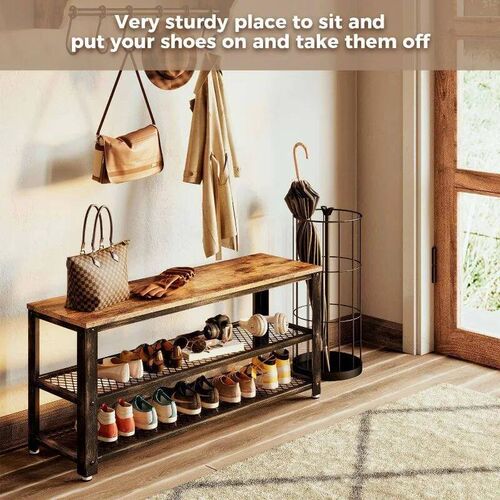 Shoe Bench, 3-Tier Shoe Rack, 39.4 Storage Entry Bench wit
