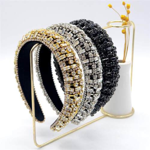 Luxury Sparkly Full Crystal Pearl Baroque Hairband Padded Rh