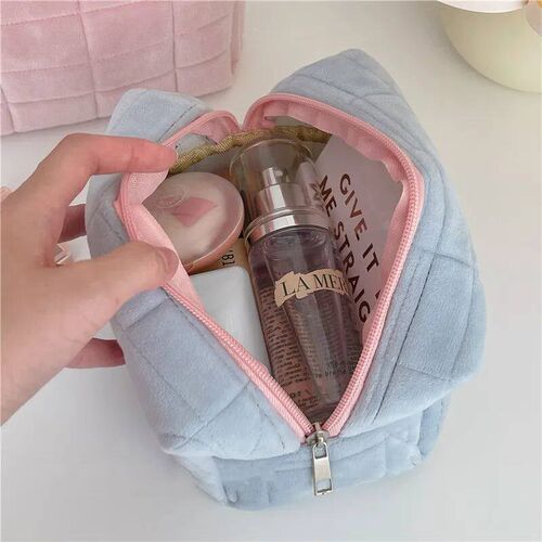 Zipper Large Solid Color Cosmetic Bag Cute Fur Makeup Bag fo