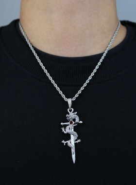 Hip Hop Dragon Sword Pendant Micro Set Blue Red Purple Zirco