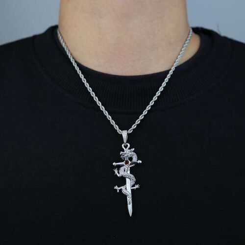 Hip Hop Dragon Sword Pendant Micro Set Blue Red Purple Zirco
