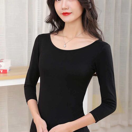 Modal Base Shirt Crewneck Autumn Clothes Womens Seven-point