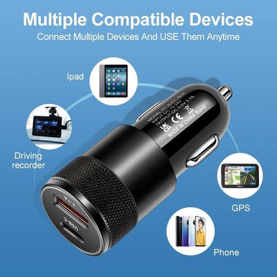 USB C Car Charger 66W PD Fast Charging Phone Adapter Dual US