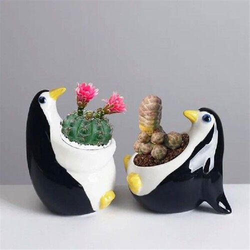 Cartoon Porcelain Flowerpot Penguin Animal Succulent Plant
