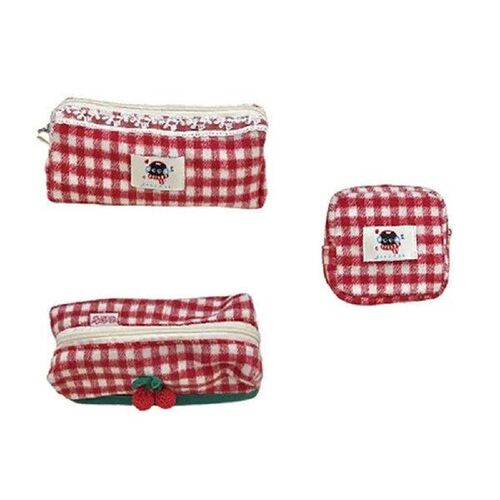 New Woolen Cloth Stationery Storage Bag Red Color Cherry