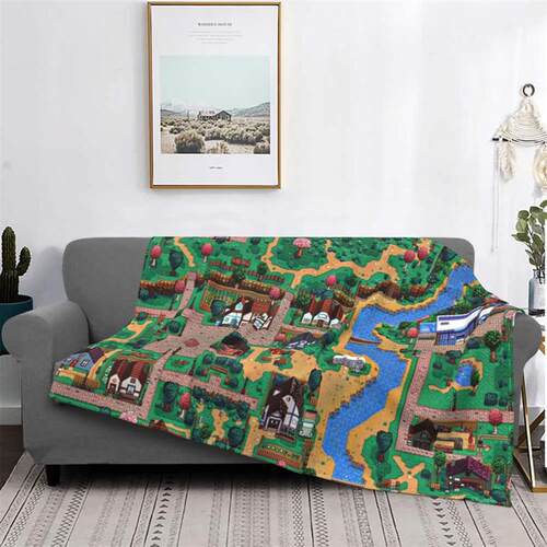 Stardew Valley Town Map Knitted Blankets Fleece video game m