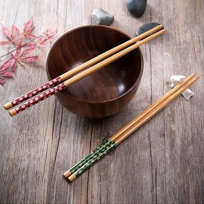1Pairs Natural Bamboo Chopsticks Reusable Traditional Handma
