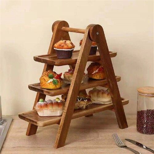 2Pcs Wooden Serving Platter Food Serving Rack