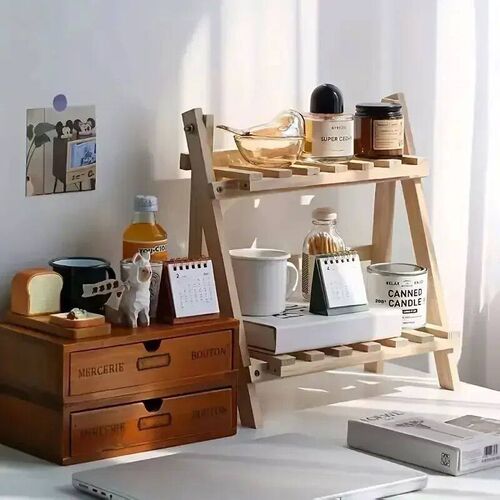 1p Bilayer Wooden Storage Shelf  Desktop Organizer Shelves T
