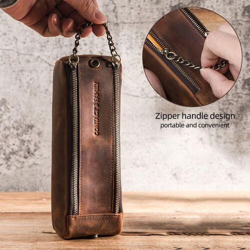 CONTACT'S FAMILY Leather Zipper Pen Pencil Case Bag