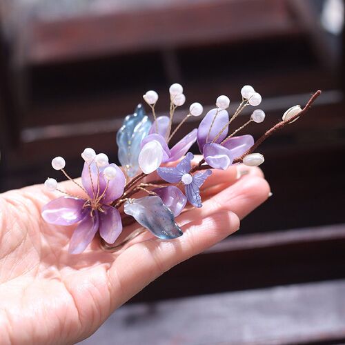 1Pair Retro Fairy Purple Flower Rattan Hairpins Of The Head