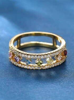 Dainty Square Zircon Engagement Ring Vintage Female Rainbow