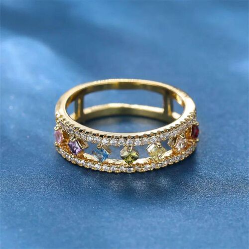 Dainty Square Zircon Engagement Ring Vintage Female Rainbow