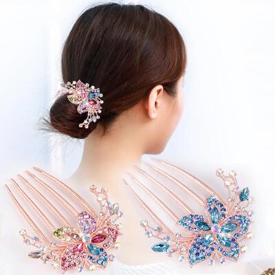 Austrian Rhinestone Hair Comb Flower Leaf Bridal Crystal Hai
