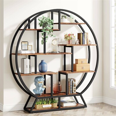 Tribesigns Bookshelf, Round Bookshelves Etagere Bookcase, 63
