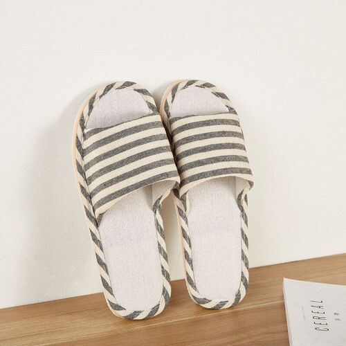 Couples Linen Slippers Indoor Wooden Floor Soft Bottom AntiS