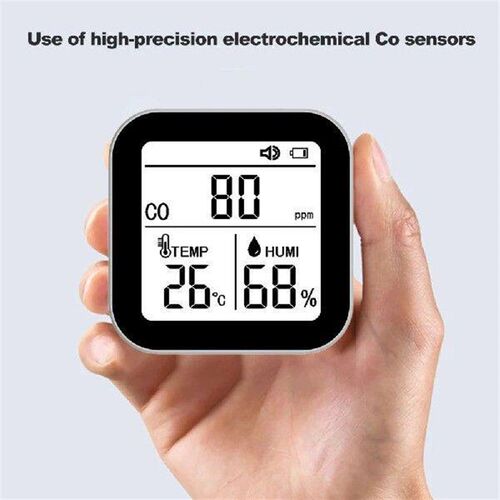 3-in-1 CO Temp Humidity Detector with Lanyard Carbon