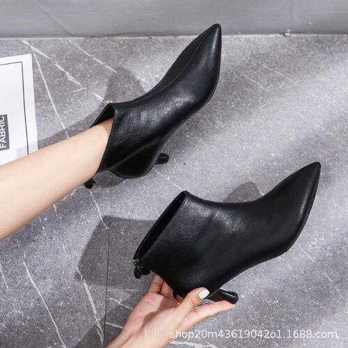 Pointed Toe Stiletto Leather Womens Shoes Ankle Boots Winte