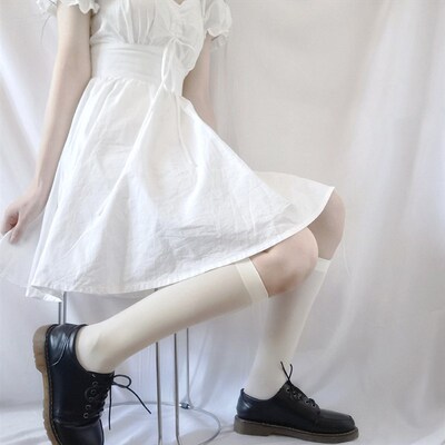 Solid Long Stockings Women Thigh Thin High Knee Socks Japan