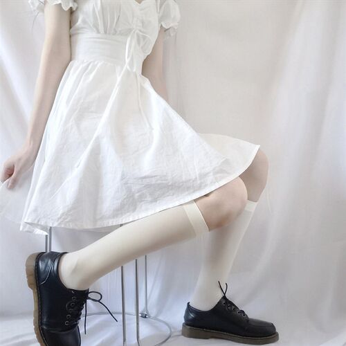 Solid Long Stockings Women Thigh Thin High Knee Socks Japan