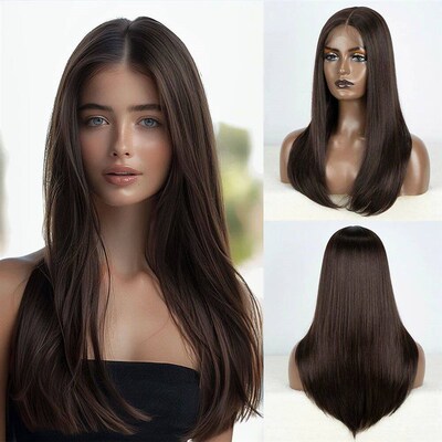 Synthetic Lace Front Wigs Brown Black Color Brunette Shade