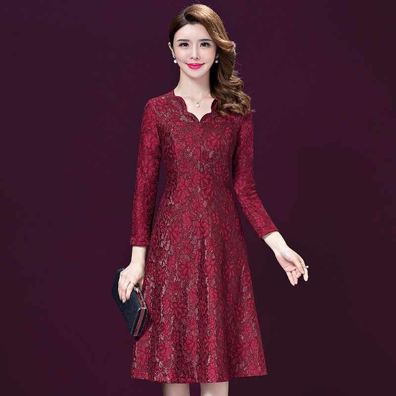 Spring an Autumn Festive M-in-law Weing ress Lace Large Size