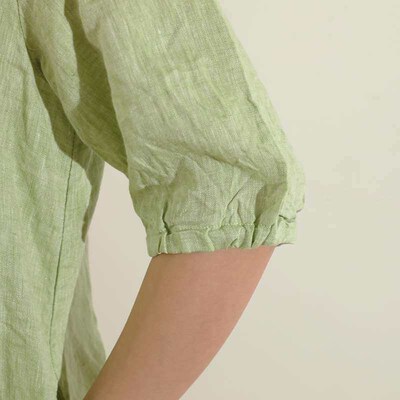 Summer New Womens Linen ress Large Size Loose Mi-Sleeve Lon