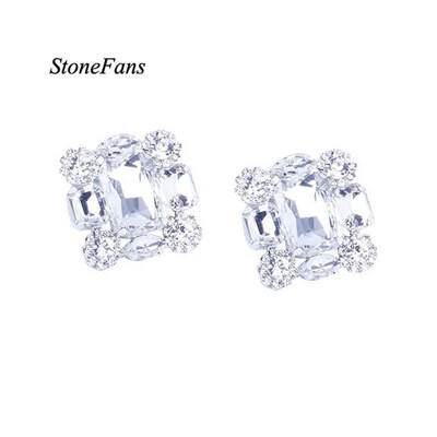 StoneFans New Square Clip Earrings no Hole Wedding Jewelry W