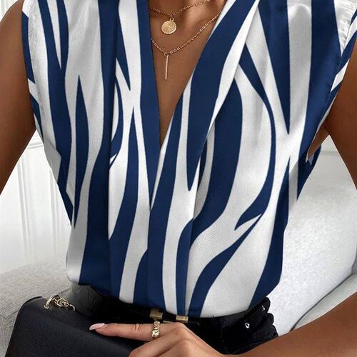 Summer Womens Top Blouse Fashion Print Tops V-neck Sleevele