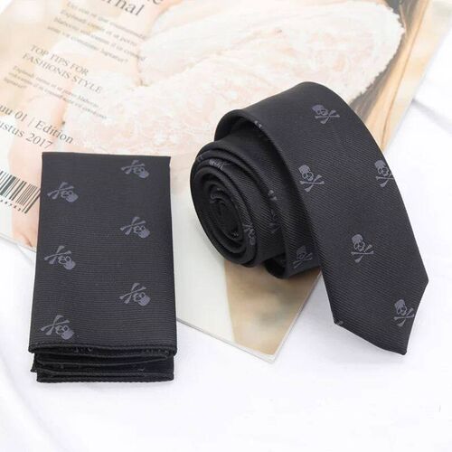 Black Slim Skull Ties for Men Women Classic Polyester Neckti