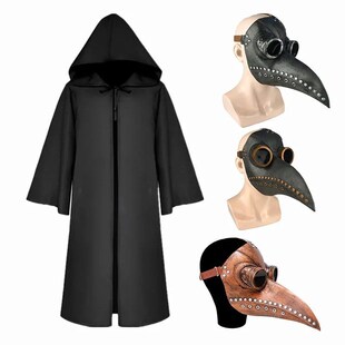 Plague Doctor Costume Hooded Cloak Long Nose Beak Latex Mask
