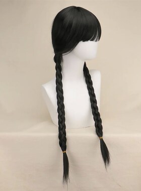 wednesday Cosplay Wigs Black Double Twist Braid Wigs Synthet