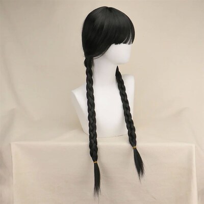 wednesday Cosplay Wigs Black Double Twist Braid Wigs Synthet