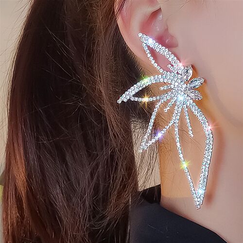 Luxury Fashion Exaggerated Zircon Maple Leaf Flower Stud Ear