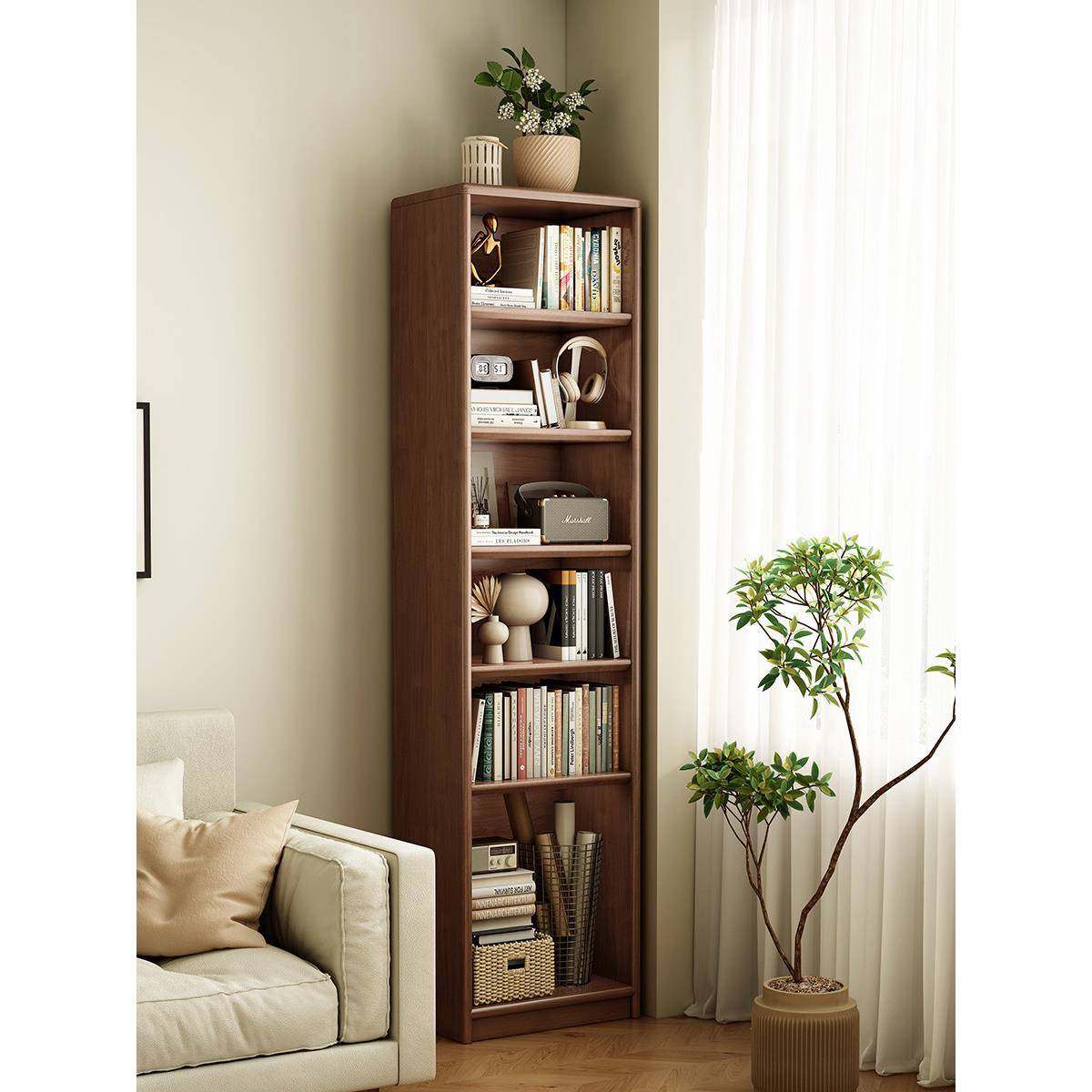 全实木书架落地置物架夹缝收纳柜靠墙转角立柜客厅高窄柜床头书柜