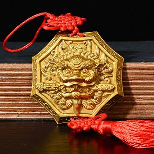 黄铜兽头狮头家挂件铜CJH狮咬八剑用摆件睚眦虎头角装饰中式八卦