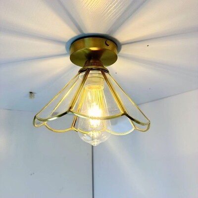 日式黄铜玻璃吊灯北欧过道41700关吧玄厅阳台床餐头灯复古台民宿