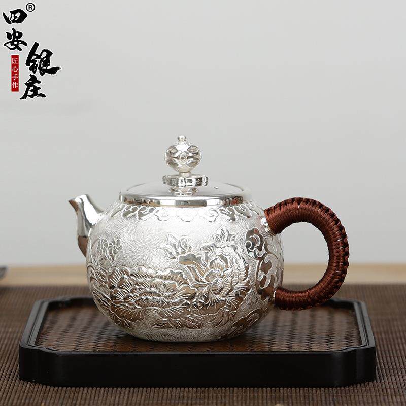 典工堂银茶壶手工富贵花开足银泡茶壶家用银壶银茶具水壶茶壶