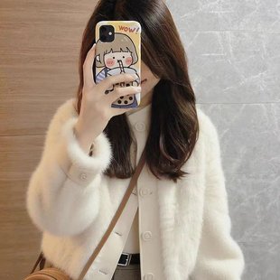 绝美巨好看的冬装白色棒球服小香风短款加绒加厚保暖羊羔绒外套女