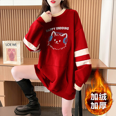 仿华棉复贝贝绒 2025冬季加绒加厚假两件外套宽松大码卫衣女