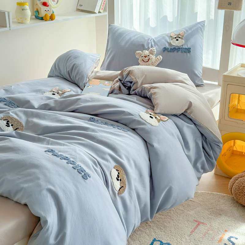A类全棉毛巾绣学生宿舍床上三件套纯棉床单被套床笠四件套一整套3