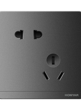 鸿雁开关插座面板黑色8型暗装家用一开五孔插座带开关空调电脑Q