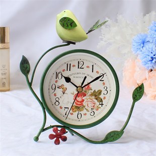 田园欧式铁艺静音时钟 客厅卧室台钟座钟装饰钟表摆件创意钟