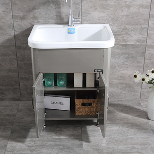 法伊诺新款不锈钢洗衣柜阳台柜浴室柜陶瓷洗衣池洗手盆带搓板