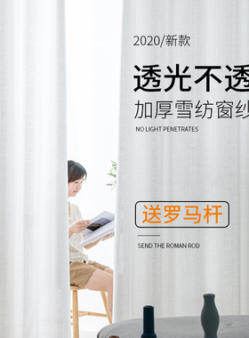 透光不透人窗帘窗纱白纱白色加厚雪纺纱帘清新半遮光阳台卧室客厅