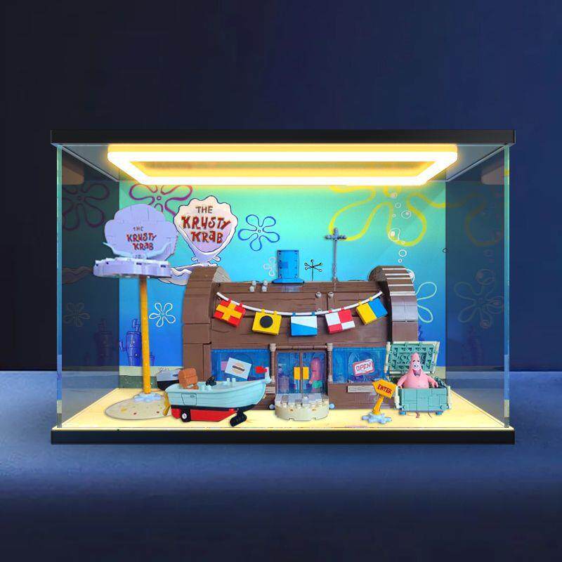 亚克力回型灯展示盒适用 AREAX砖区 海绵宝宝 蟹堡王餐厅积木模型