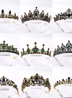 Vintage Baroque Black Color Queen Tiaras Crown Diadem Crysta