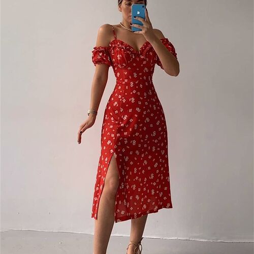 wsevypo Womens Off Shoulder Frilly Suspender Dress Party