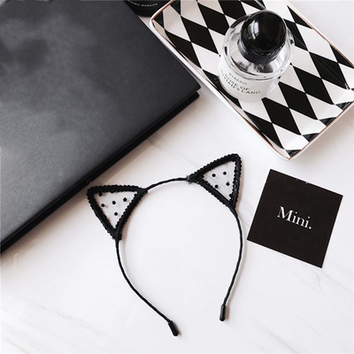 For Women Black Cat Ears Head Bezel Fashion Lace Lady Girl H