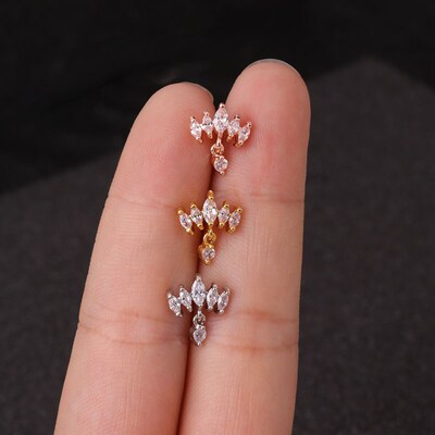 1Piece Curved Cz Cartilage Stud Helix Rook Conch Screw Back
